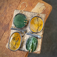 Raw Green Tourmaline and Dendritic Quartz Earrings with Twigs